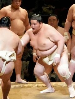 琴ノ若貫禄、力強い寄り身　春巡業、照ノ富士に助言受ける