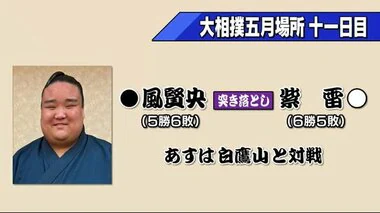 大相撲五月場所１１日目　十両・風賢央は紫雷に敗れ６敗目　次は白鷹山と【愛媛】