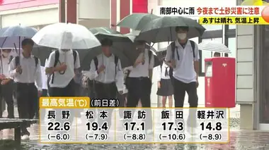 長野県南部中心に雨　18日夜まで土砂災害に注意　19日は晴れ、気温上昇　寒暖差による体調管理にも注意