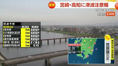 「第2波、第3波にも注意」宮崎港50cm、土佐清水20cmなど沿岸への津波到達が観測…宮崎南部で震度6弱　南海トラフとの関連は