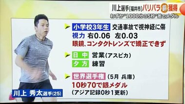 「パラ陸上ファンが増えれば」パラ五輪で銅メダル獲得の川上秀太選手　“営業マン”との二刀流で成し遂げた快挙【福井発】