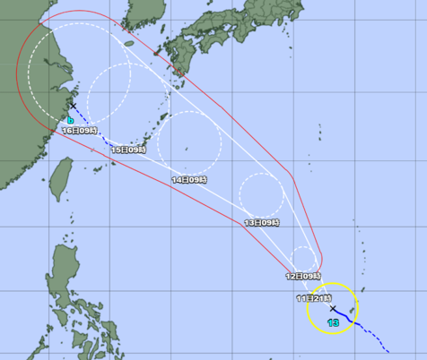 台風13号、3連休に沖縄本島に接近へ　強い勢力に発達の見込み　北部に大雨注意報を発令中