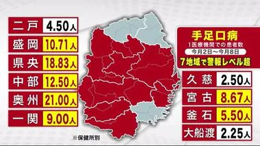 手足口病　警報基準超え続く　増加は３週連続　新型コロナは２週連続減少　岩手県