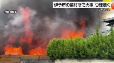 「乾燥機から出火」伊予市の製材所で火事　倉庫や付近の住宅など９棟焼く　約２時間半後に鎮圧【愛媛】