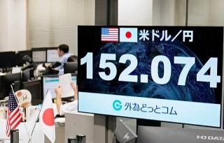 円下落、一時１５２円台　７月末以来の円安水準